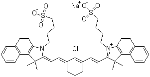 CAS # 172616-80-7, New Indocyanine Green, 2-[2-[2-Chloro-3-[[1,3-dihydro-1,1-dimethyl-3-(4-sulfobutyl)-2H-benzo[e]indol-2-ylidene]-ethylidene]-1-cyclohexen-1-yl]-ethenyl]-1,1-dimethyl-3-(4-sulfobutyl)-1H-benzo[e]indolium hydroxide inner salt sodium salt, IR-820